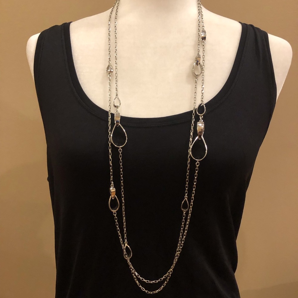 White House Black Market Silver Tone Long Layered Necklace